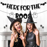 Here for The Boos Banner Halloween Ghost Bat Pumpkin Happy Boo Day Party Decor