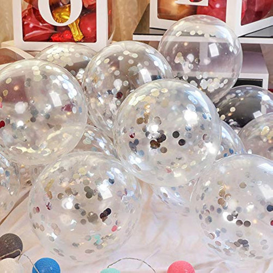 Party Balloons 12Inch 50 Pcs Latex Confetti Balloons Birthday Balloons Party Decoration Wedding Baby Shower Christmas Party-Confetti Silver