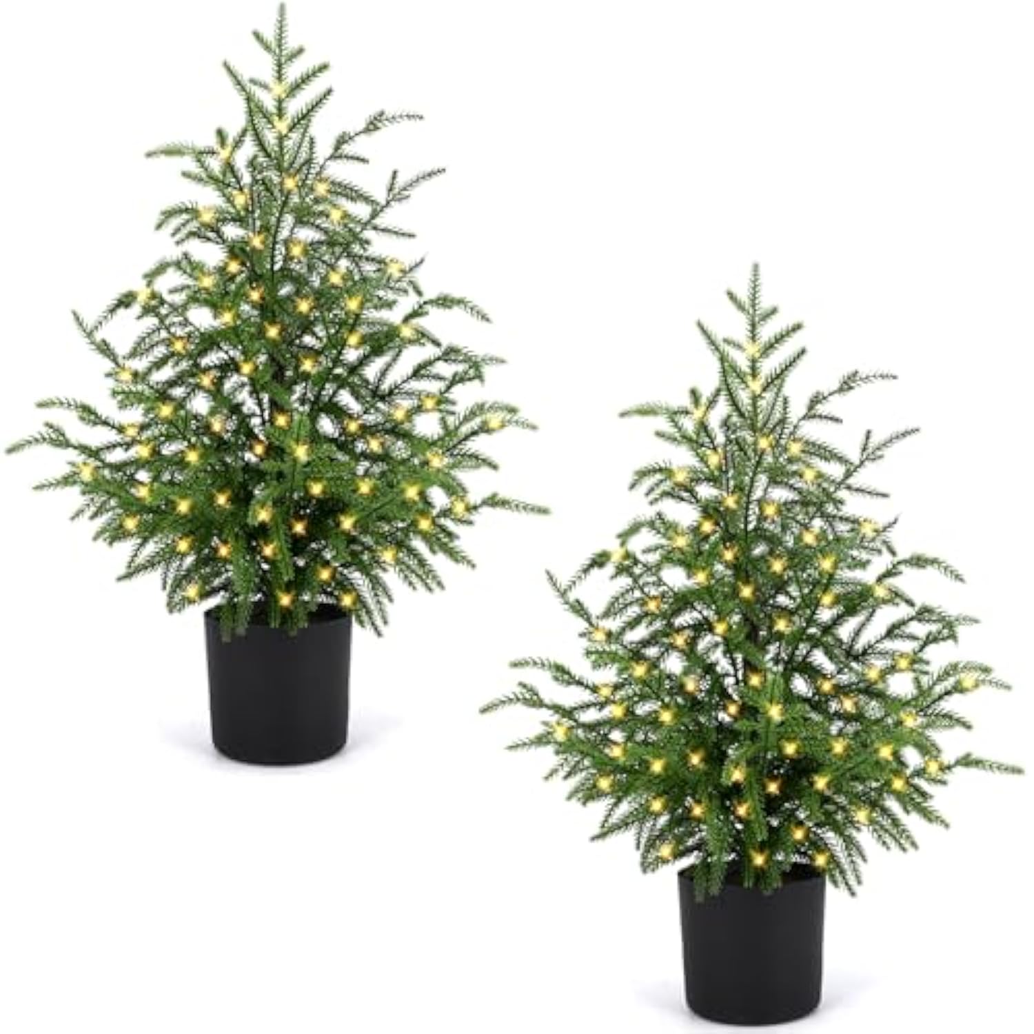 2Ft Artificial Norfolk Pine Christmas Tree – Tabletop Faux Tree Unlit/Prelit With 50 Led Lights & 8-Function Battery Box, Pre-Assembled Holiday Decor For Home Or Office (Prelit-2Ft-2Pack)