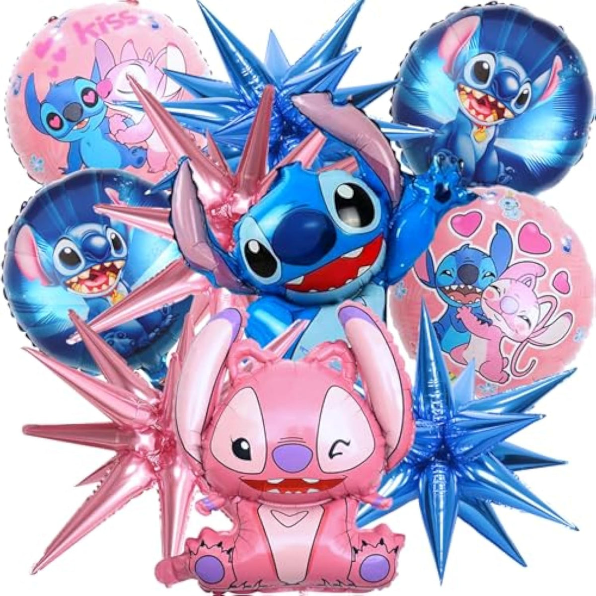 10Pcs Cartoon Foil Balloons 18" And 26" For Birthday Party Decorations Aluminum Foil 5 Blue And 5 Pink Cartoon Foil Balloons Birthday Party Décor