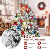 2Ft Mini Flocked Christmas Tree, Small Christmas Trees With Lights, Prelit Tabletop Christmas Tree With 100 Branch Tips And 50+ Diy Ornaments, Christmas Decorations Indoor And Gifts For Men Women
