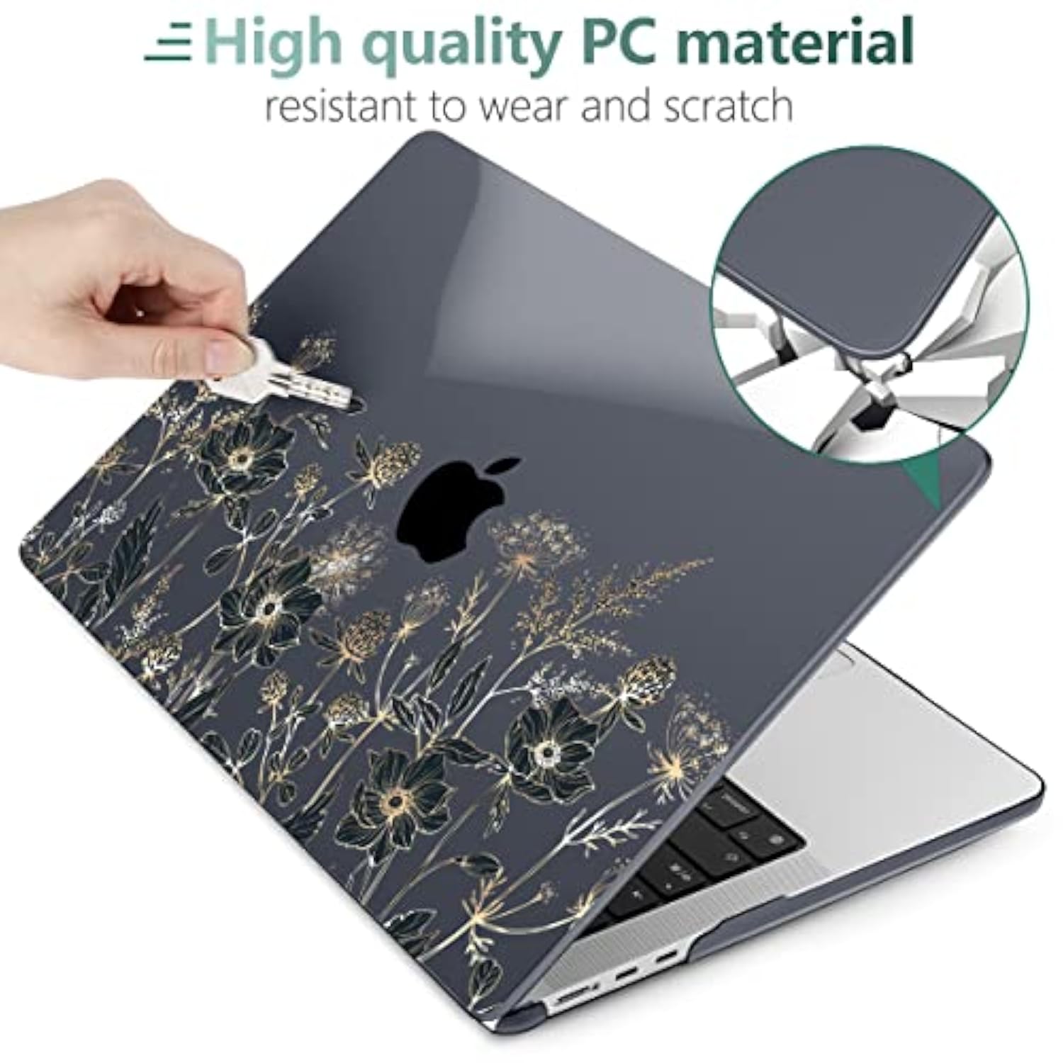 Case For M4/M3/M2 Macbook Air 13.6 Inch Case 2025 2024 2022, Fit Model A3240/A3113/A2681, Laptop Hard Shell With Keyboard Cover Compatible With Macbook Air 13 Inch, Golden Flowers & Herbs