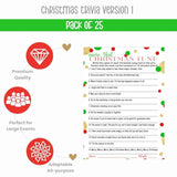 Christmas Song Game Trivia Fun Holiday Party Activity For Adults, Groups, Thanksgiving, Red And Green, 5X7 Cards, 25 Guests, Version 1