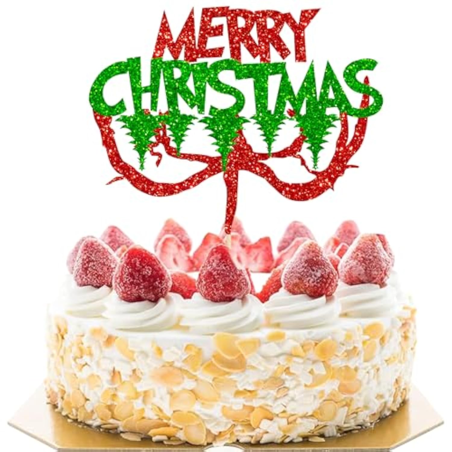 Merry Christmas Red Green Glitter Cake Topper Holiday Party Decoration