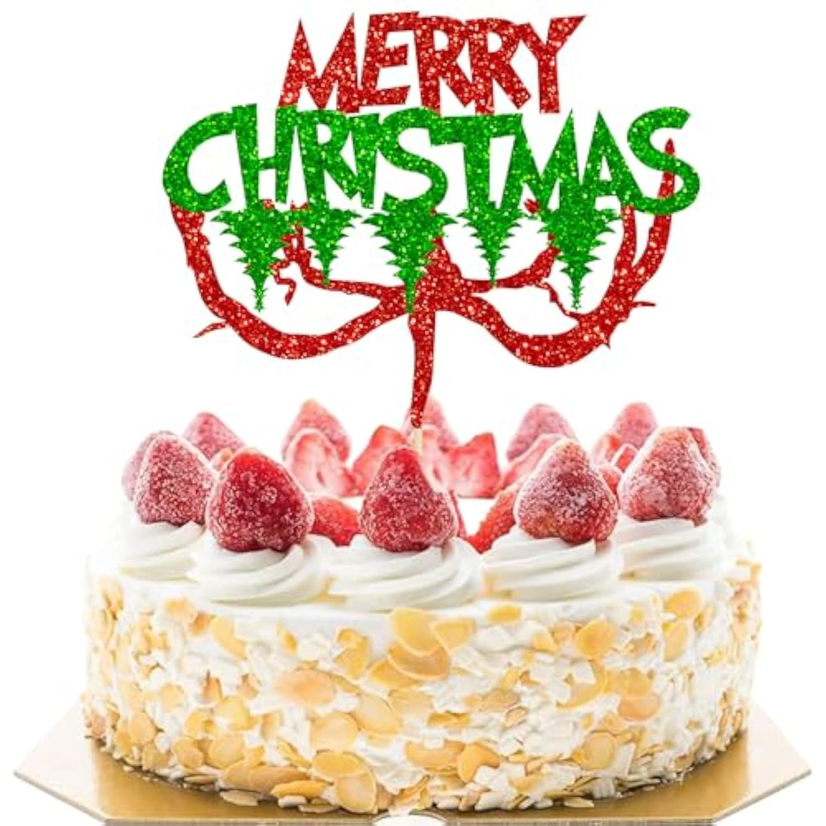 Merry Christmas Red Green Glitter Cake Topper Holiday Party Decoration