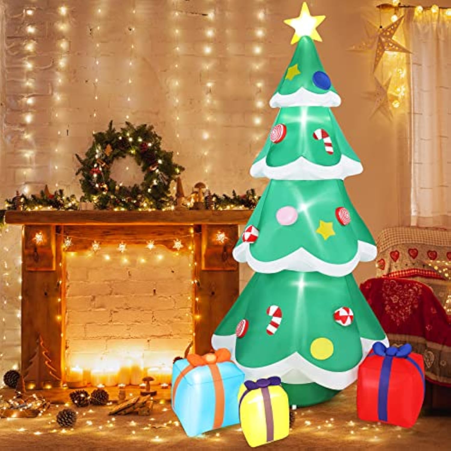 Lighted Inflatable Christmas Tree Outdoor Decorations With 3 Gift Boxes, 7.7Ft Tall Christmas Blow Up Yard Decoration Wi