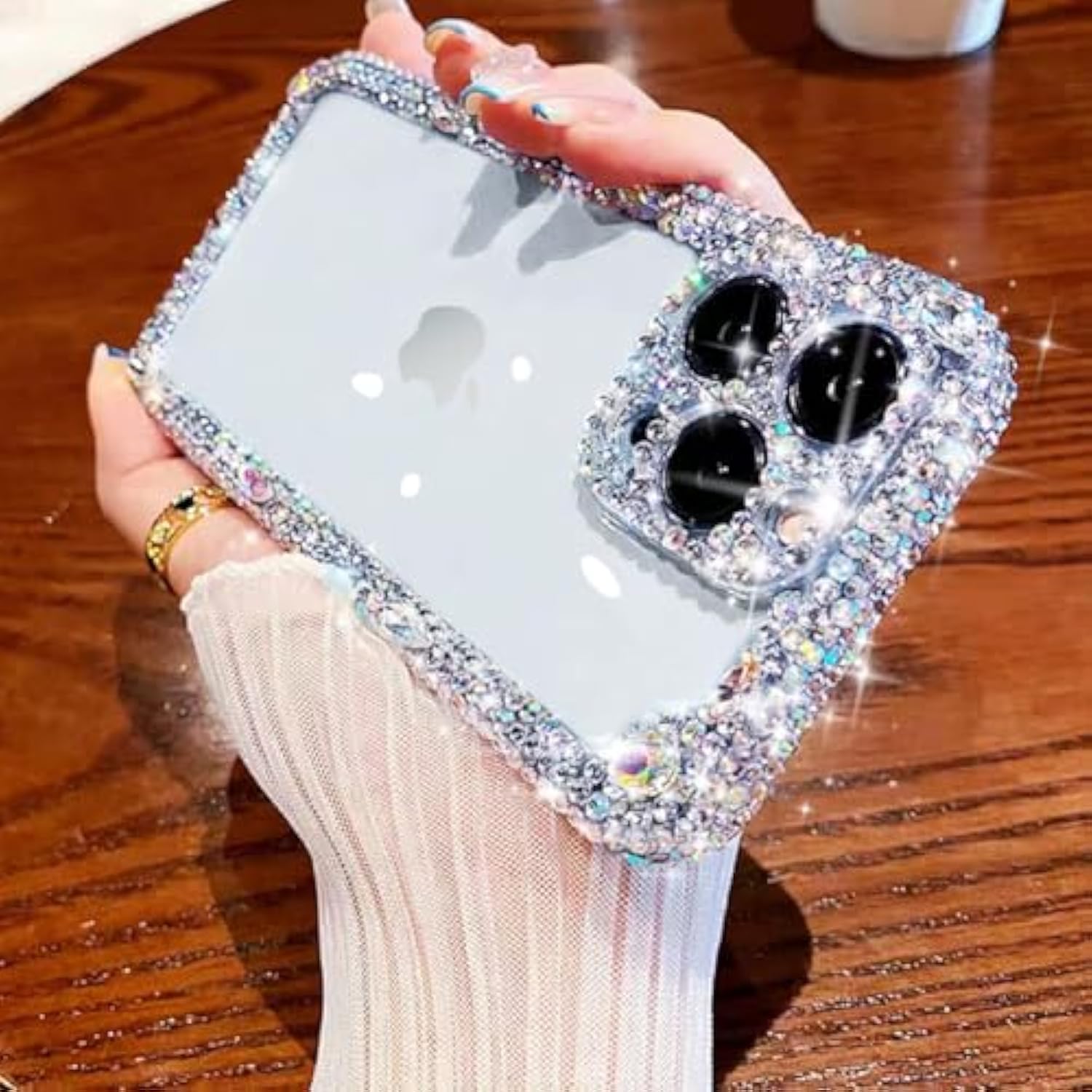 Designer Compatible With Iphone 14 Pro Max Bling Clear Case For Women,Cute Glitter Phone Case With Sparkle Rhinestone Diamond Camera Protection?Airbag Anti-Fall Crystal Hard Cover For Girl