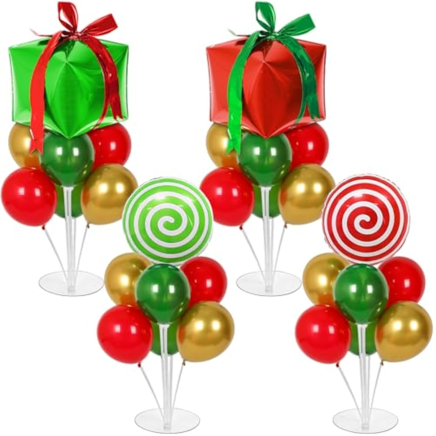 4 Sets Christmas Party Balloons Stand Kit With Gift Box Candy Foil Balloons Party Balloon Centerpiece For Tables For Xmas Holiday Birthday Party Christmas Themed Decorations