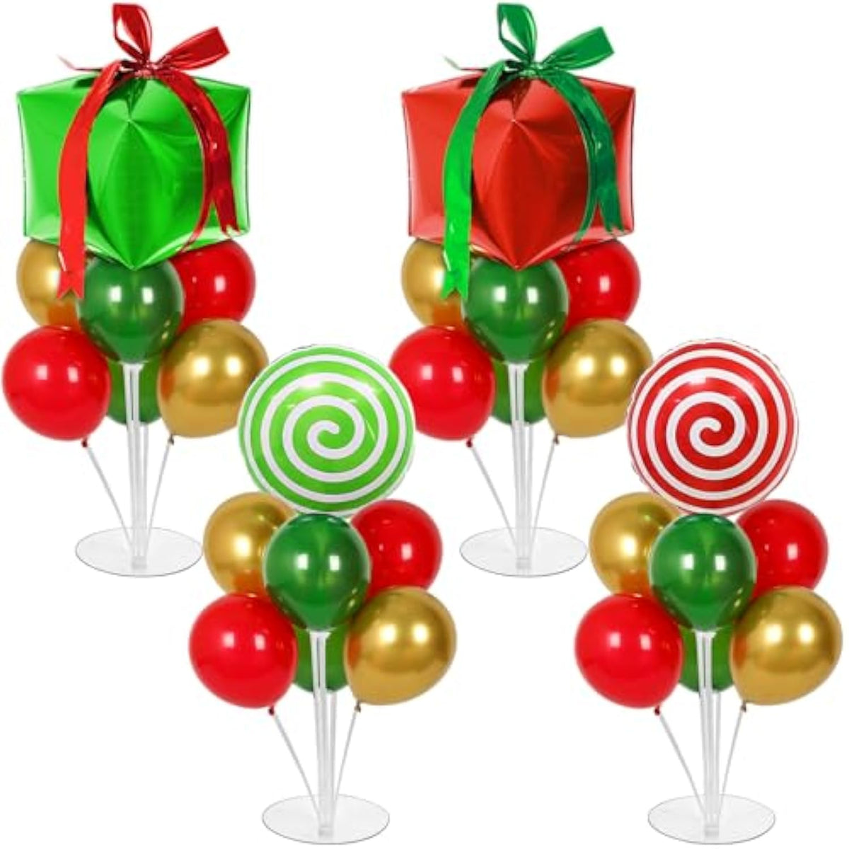 4 Sets Christmas Party Balloons Stand Kit With Gift Box Candy Foil Balloons Party Balloon Centerpiece For Tables For Xmas Holiday Birthday Party Christmas Themed Decorations