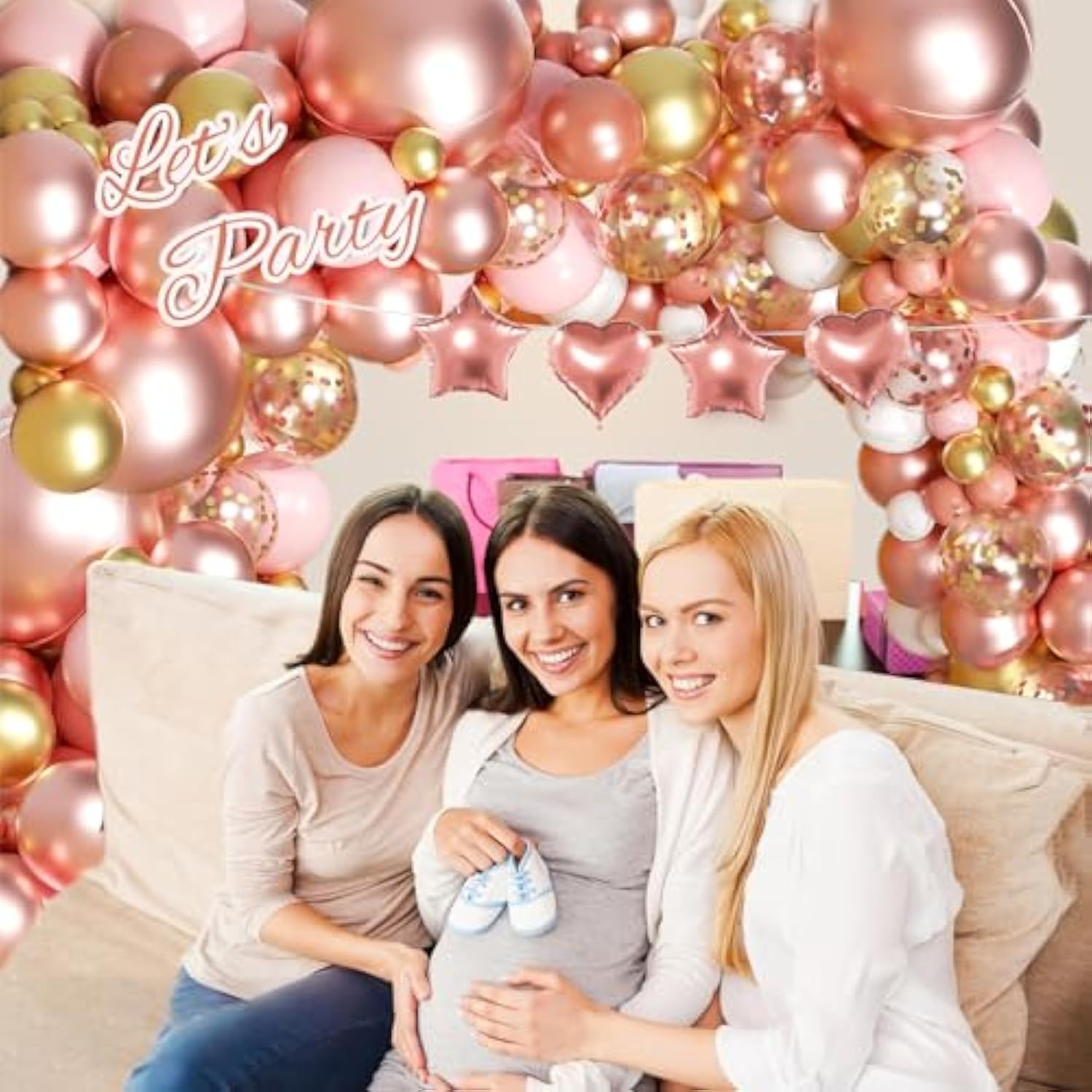 154Pcs Rose Gold Balloon Arch Garland Kit, Metallic Rose Gold And Pink Gold White Balloons For Birthday Baby Shower Bachelorette Wedding Bridal Shower Decorations