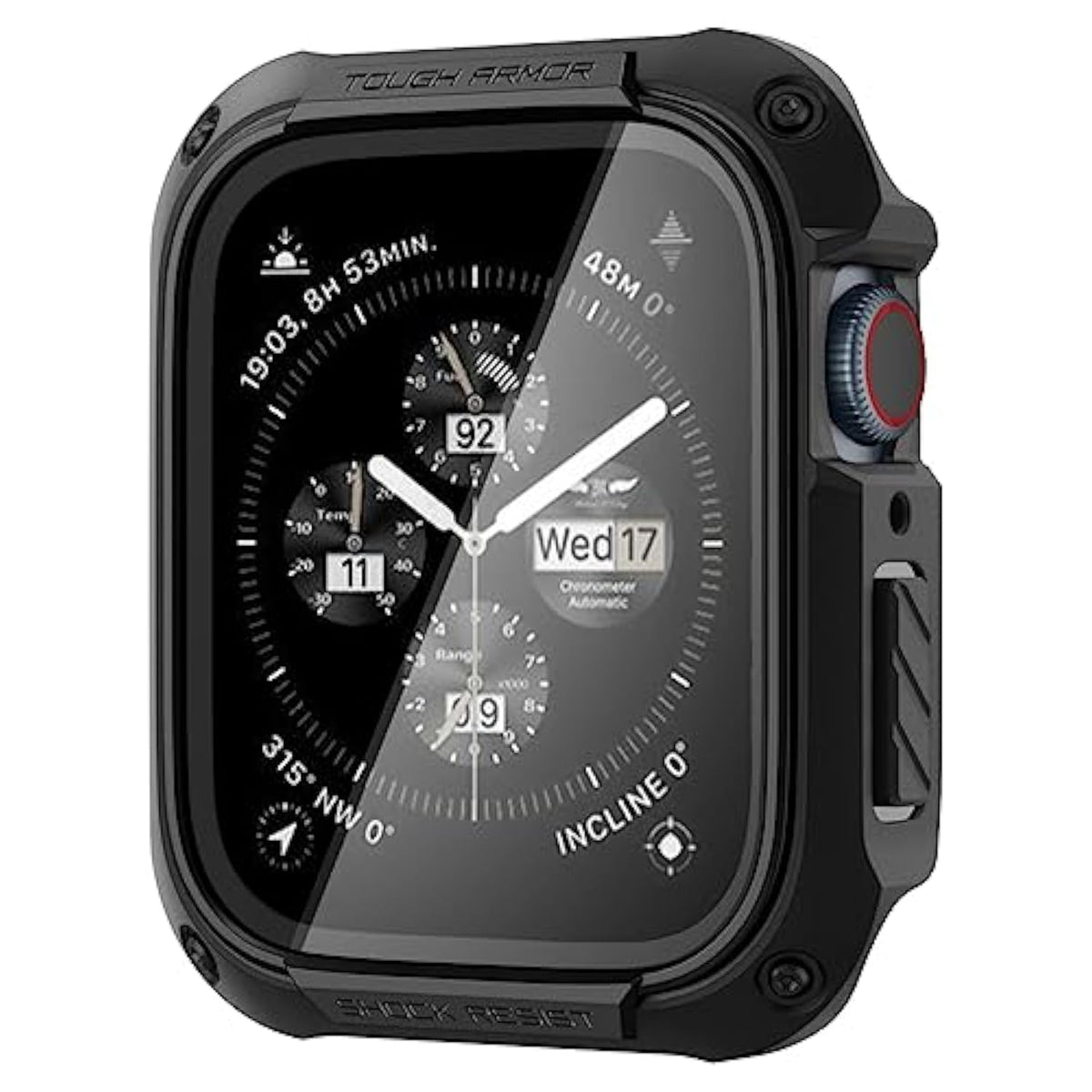 Spigen Tough Armor Case with Built-in Touch Sensitive Tempered Glass Screen Protector Designed for Apple Watch Series 9/8/7 45mm Durable Full Coverage Cover - Black