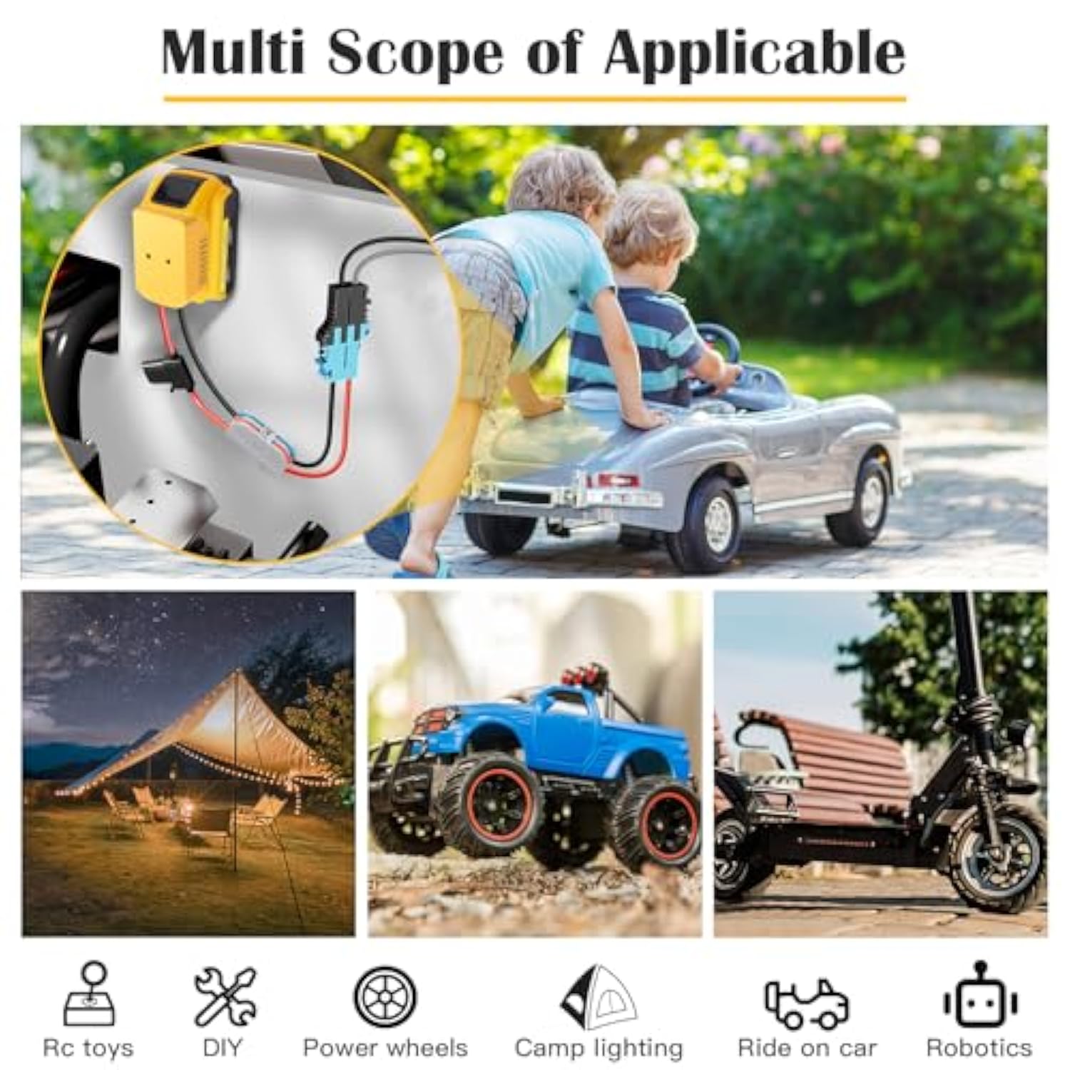 Power Wheels Adapter For Dewalt 20V Battery Adapter Power Wheels Battery Converter Kit With Fuse & Switch And Wire Harness Connector 12Awg Wire For Diy Rc Toys And Ride On Truck