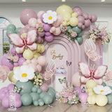Spring Butterfly Balloon Arch Kit,126Pcs Dusty Green Purple Pink Balloon Garland With Pink Gold Butterfly Daisy Foil Balloons For Baby Shower Birthda