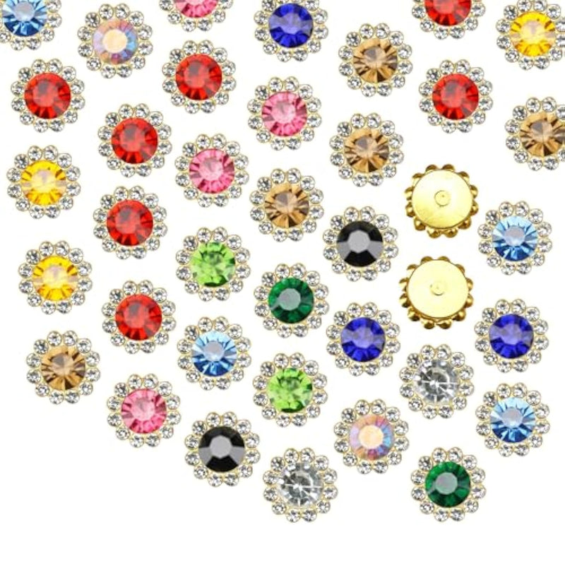 100 Pcs 12Mm Sew On Rhinestones Crystals Glass Metal Base Sewing Flower Claw Rhinestones For Clothes Shoes Earring Belt Crafts Sewing Accessories (08 Mixed)