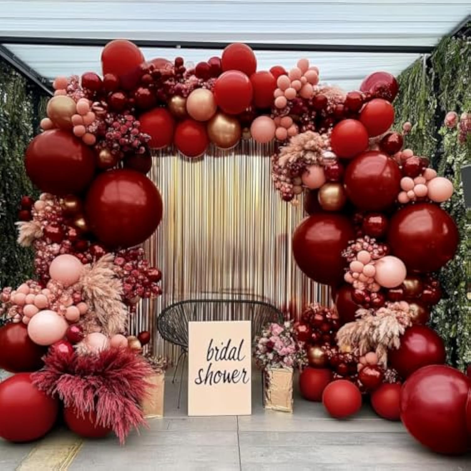 Red Pink Balloon Garland Double Stuffed Burgundy Gold Balloons Dark Red Dusty Pink Gold Balloon Arch Kit For Bridal Shower Wedding Birthday Girl'S Or Mom'S Party Decoration