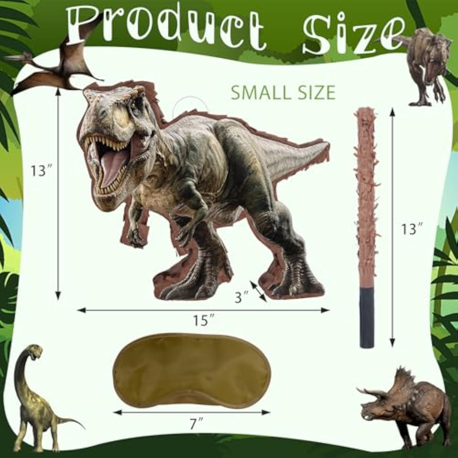 Dinosaur Pinata - Small Jungle Dinosaur Pinata With Blindfold And Bat For Kids Boys Jungle Dinosaur World Dino Theme Birthday Party Game Decorations(Small Size 14.5”X12.5”X3”)