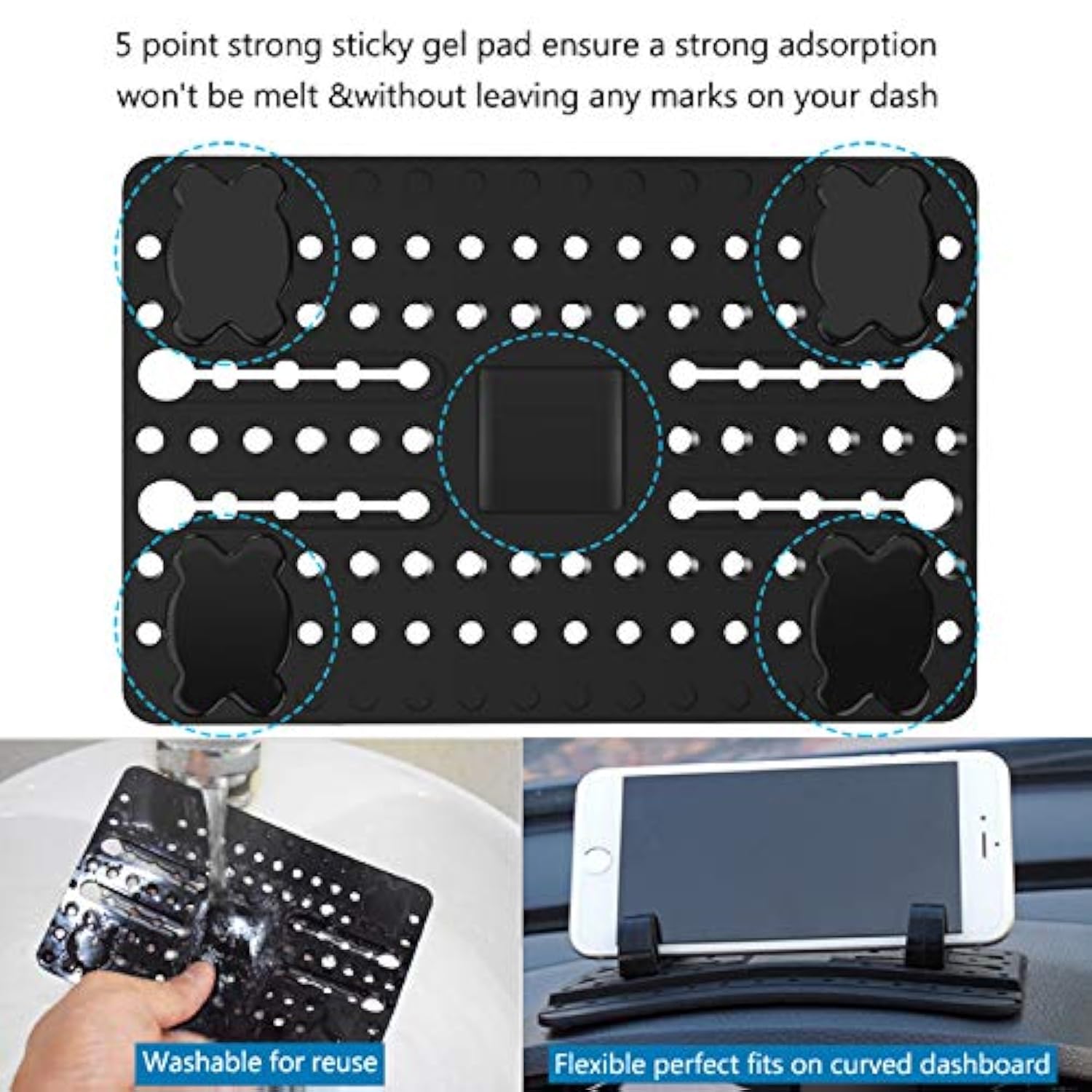 Cell Phone Holder For Car, Dashboard Car Pad Mat Vehicle Gps Mount Universal Fit All Smartphones, Compatible With Iphone Xs/Xs Max Xr X 6S 7/8 Plus
