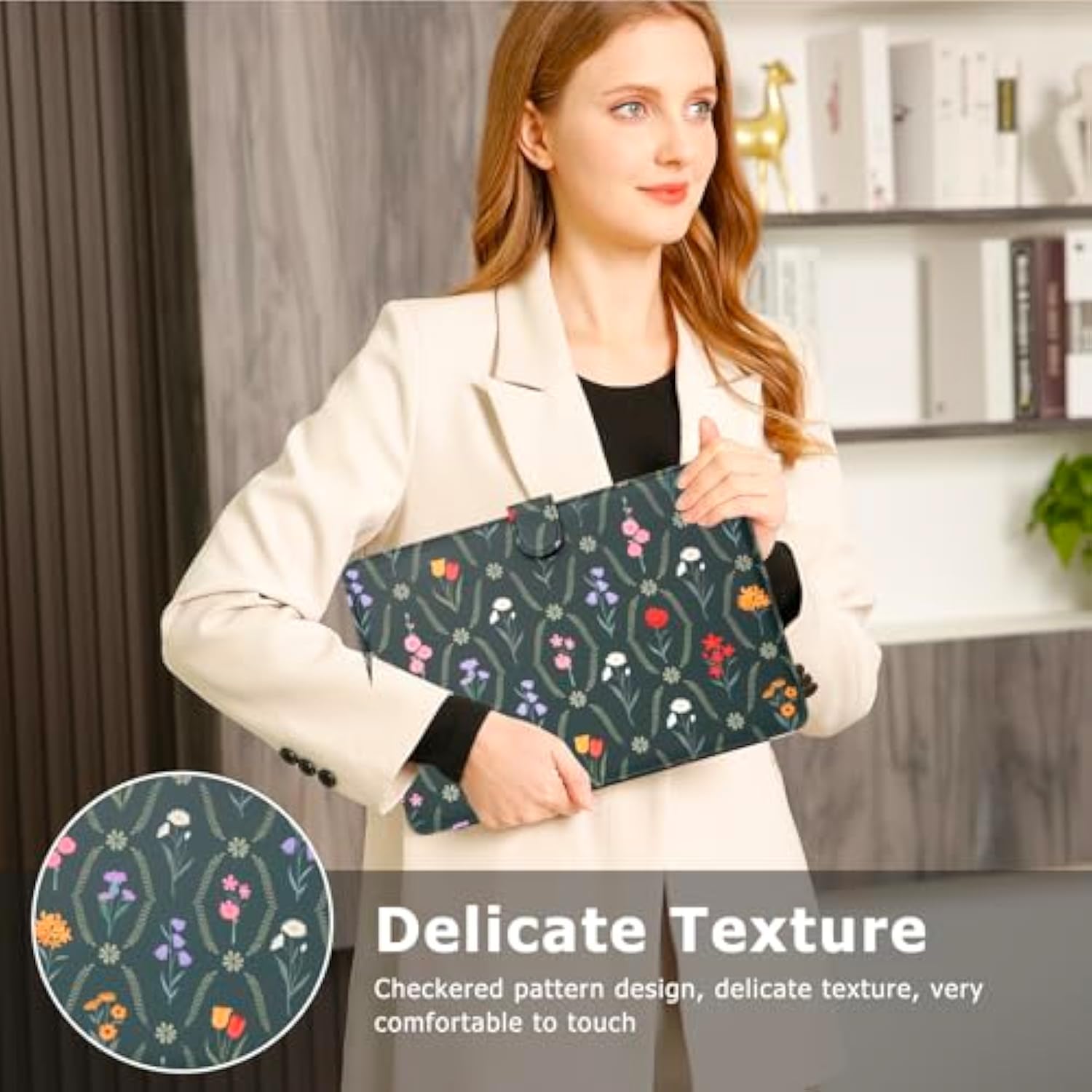 MOSISO Case Compatible with MacBook Air 13 inch M4 M3 M2 M1 2025-2018/Pro 13 inch M2 M1 2025-2016, Aesthetic Simple Floral PU Leather Portfolio Protective Stand Cover, Green