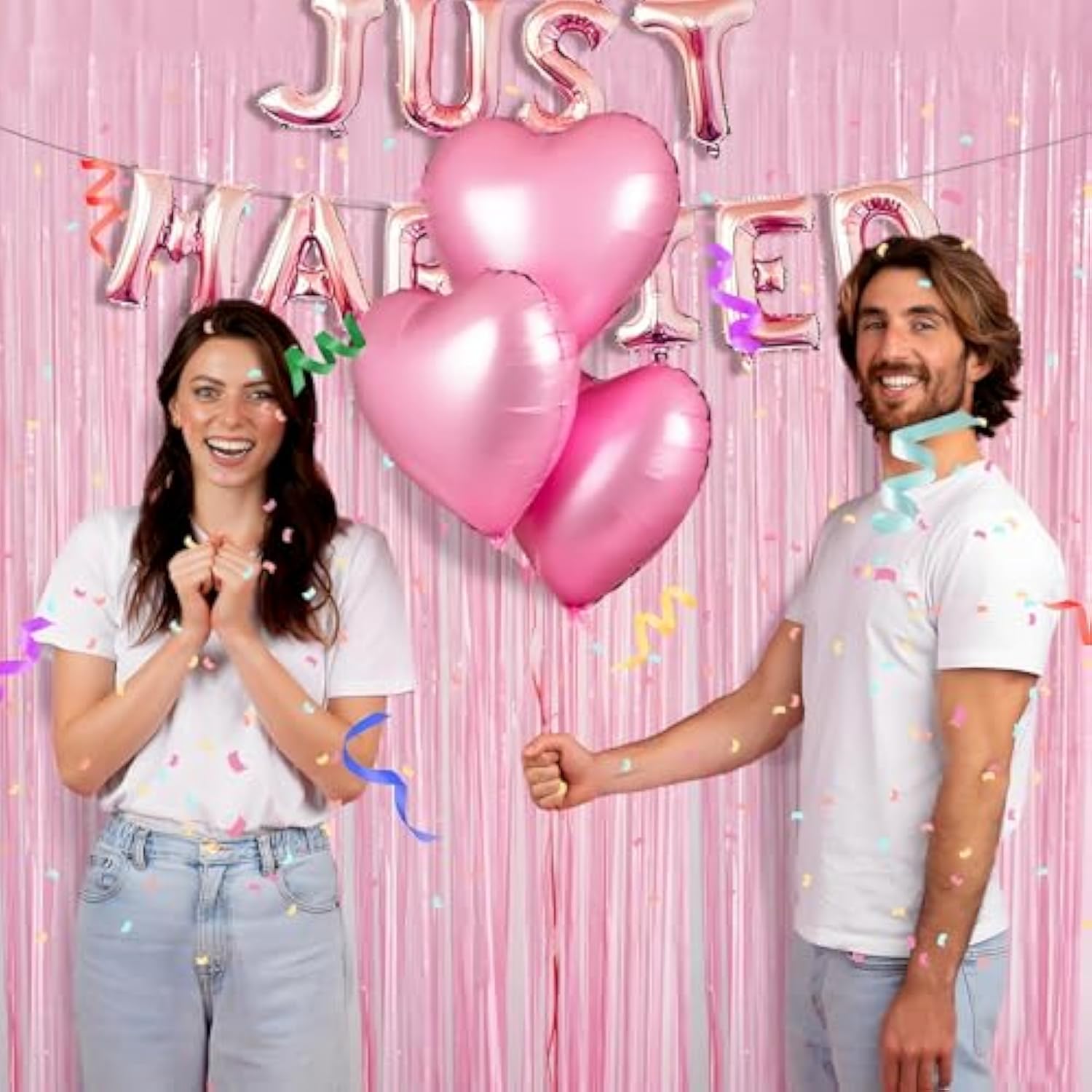 Pastel Pink Birthday Party Backdrop Decorations Foil Fringe Curtain 3.3X8.2Ft 2 Pack, Pink Streamers Background Party Decorations Wall Door Hanging For Baby Valentines Barbie Princess Bachelorette