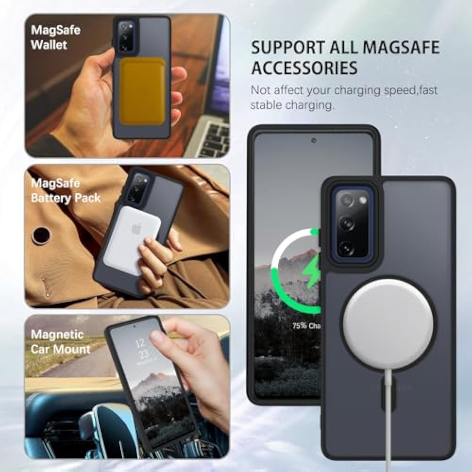 Samsung Galaxy S20 FE Magnetic Case Matte Shockproof Full Body Black