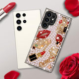Bling Case For Samsung Galaxy S24 Ultra,Luxury Designer Phone Case With Glitter Sparkle Diamond Crystal Rhinestone Lips Lipstick Pearl Flowers High Heels?Soft Bumper Cover For Women Girl