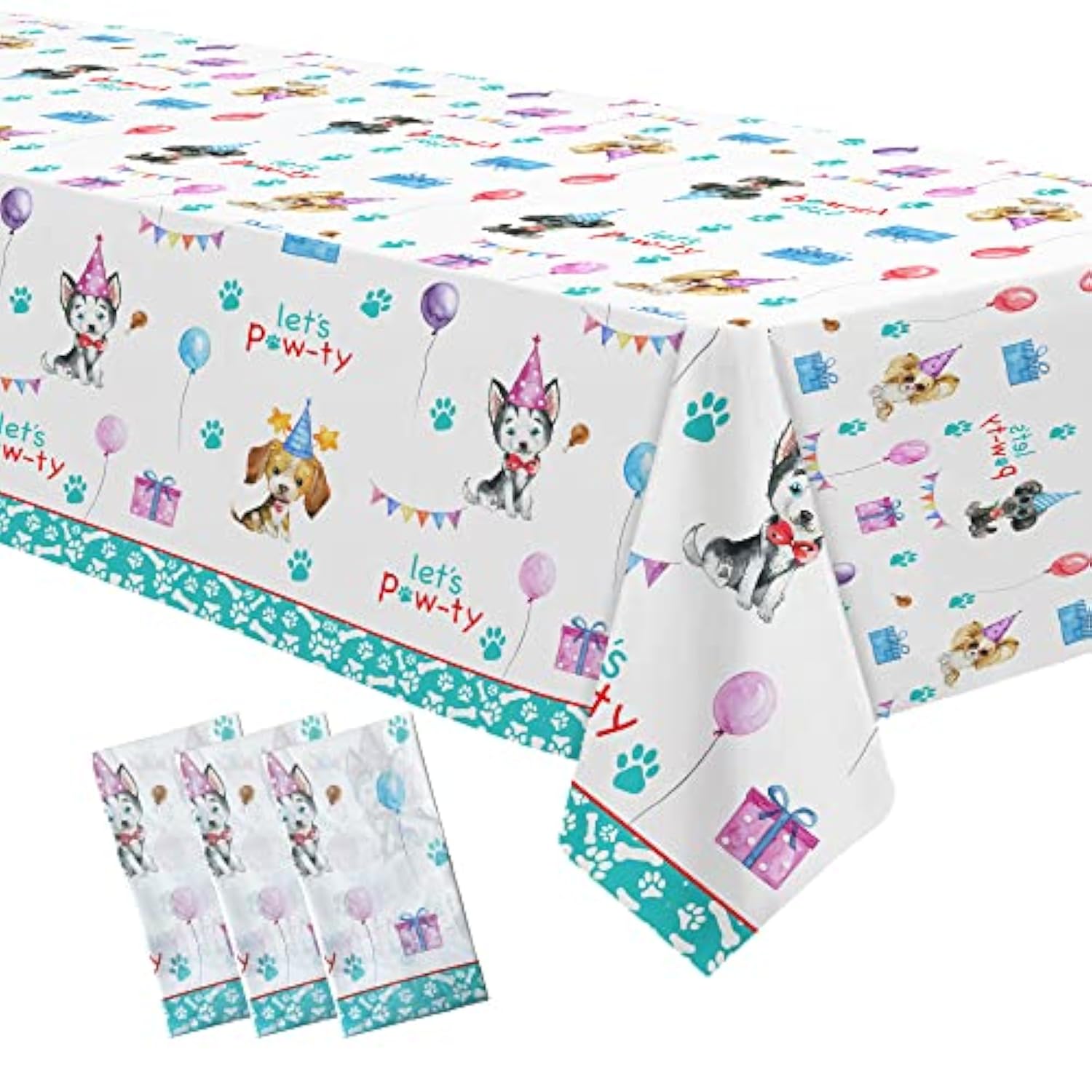 Puppy Dog Birthday Party Supplies Tablecloth, Disposable Dog Party Table Cover Decorations, Blue Puppy Theme Birthday Baby Shower Table Cloth Decorations, 3 Pack, 54In X 108In