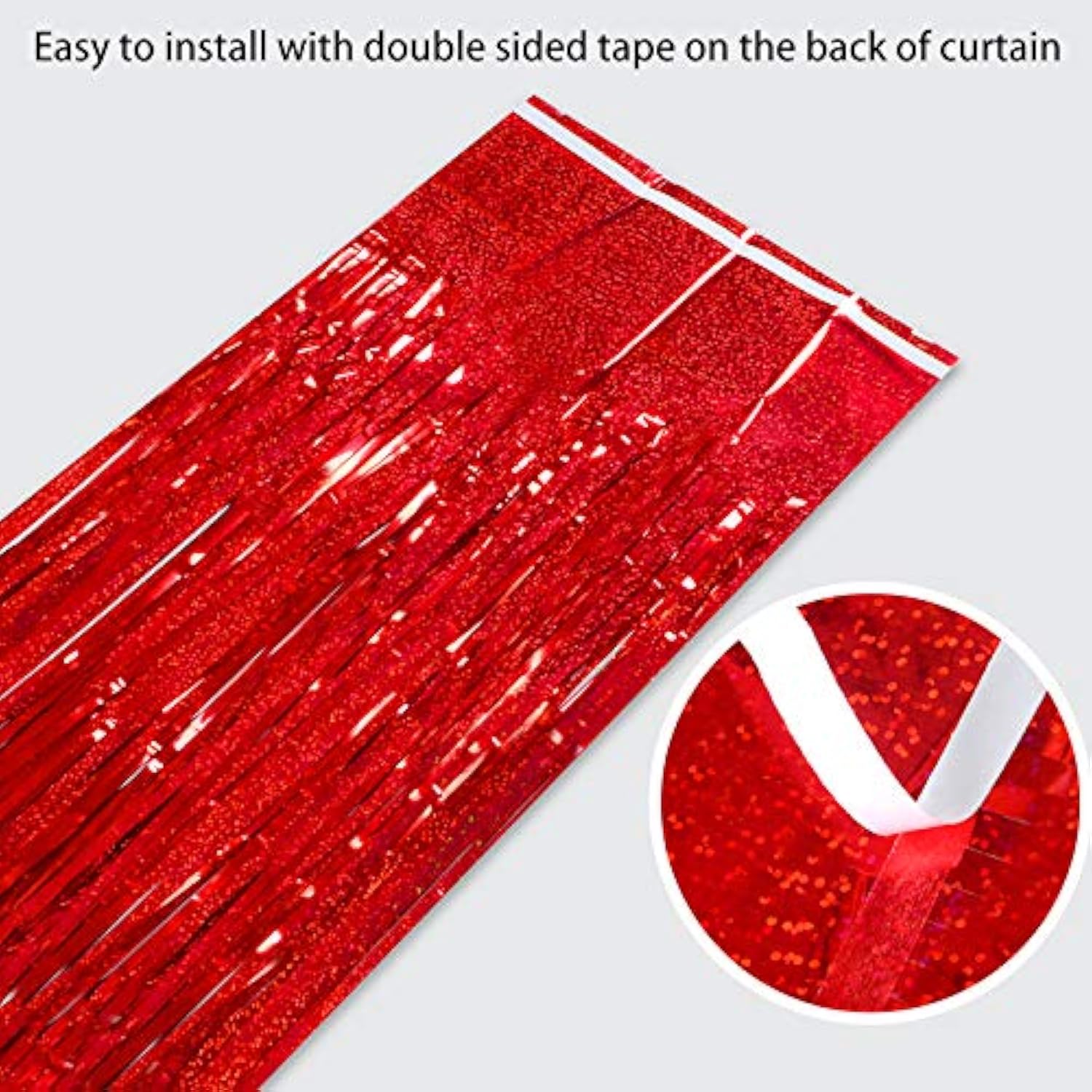 3 Pack Red Foil Fringe Curtains 3.2x8.2ft Party Backdrop for Birthdays & Events