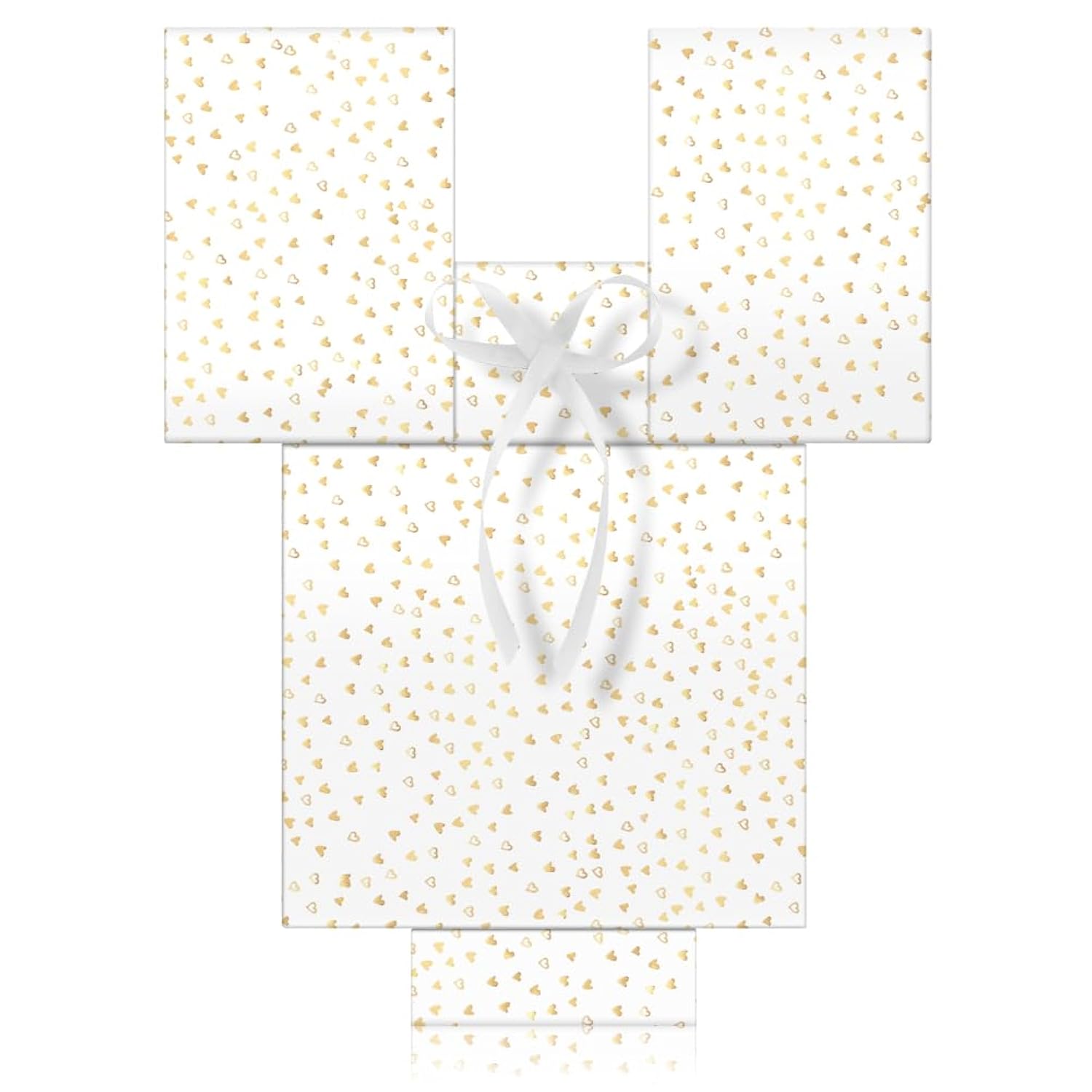 White With Metallic Gold Foil Mini Hearts Love Wrapping Paper - 1 Mini Roll 17 X 10 Ft Per Roll 14.1 Sq.Ft.Ttl - Luxury Heart Design Holiday Gift Wrap Present Paper For Valentine'S Day, Birthdays, Wedding & Showers, Anniversaries