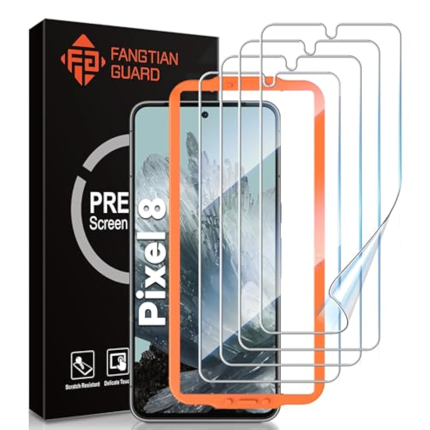 [4 Pack] Fangtian For Google Pixel 8 Screen Protector [Not Glass] - Film For Pixel 8 Screen Protector [6.1Inch][Fingerprint Compatible][Alignment Tool][7H Hybrid][2023]