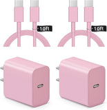 20W USB C Fast Wall Charger with 10FT USB C to USB C Cable for iPhone 17 16 15 iPad