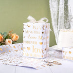 Wrapping Paper Roll, Bridal Shower Gift Wrap, Mini Roll, 17 Inches X 16.5 Feet, White And Gold Foil Love Design For Wedding, Anniversary, Engagement