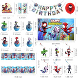 Cartoon Spidey-Themed Birthday Party Supplies. These Decorations Include "Happy Birthday" Banners, Tableware, Tablecloths, Balloons, Large And Small Skewers, And Party-Themed Decoration Sets.