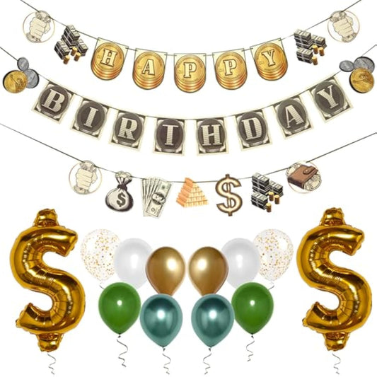 Money Happy Birthday Banner, Money Birthday Decorations, Money Party Decorations