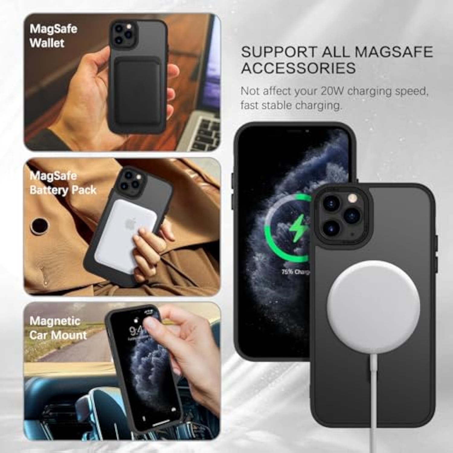For Iphone 11 Pro Case 2019 [Compatible With Magsafe] Translucent Matte Magnetic Phone Case Iphone 11 Pro 5.8" Slim Thin Shockproof Bumper Women Men Protective Cases Cover, Black