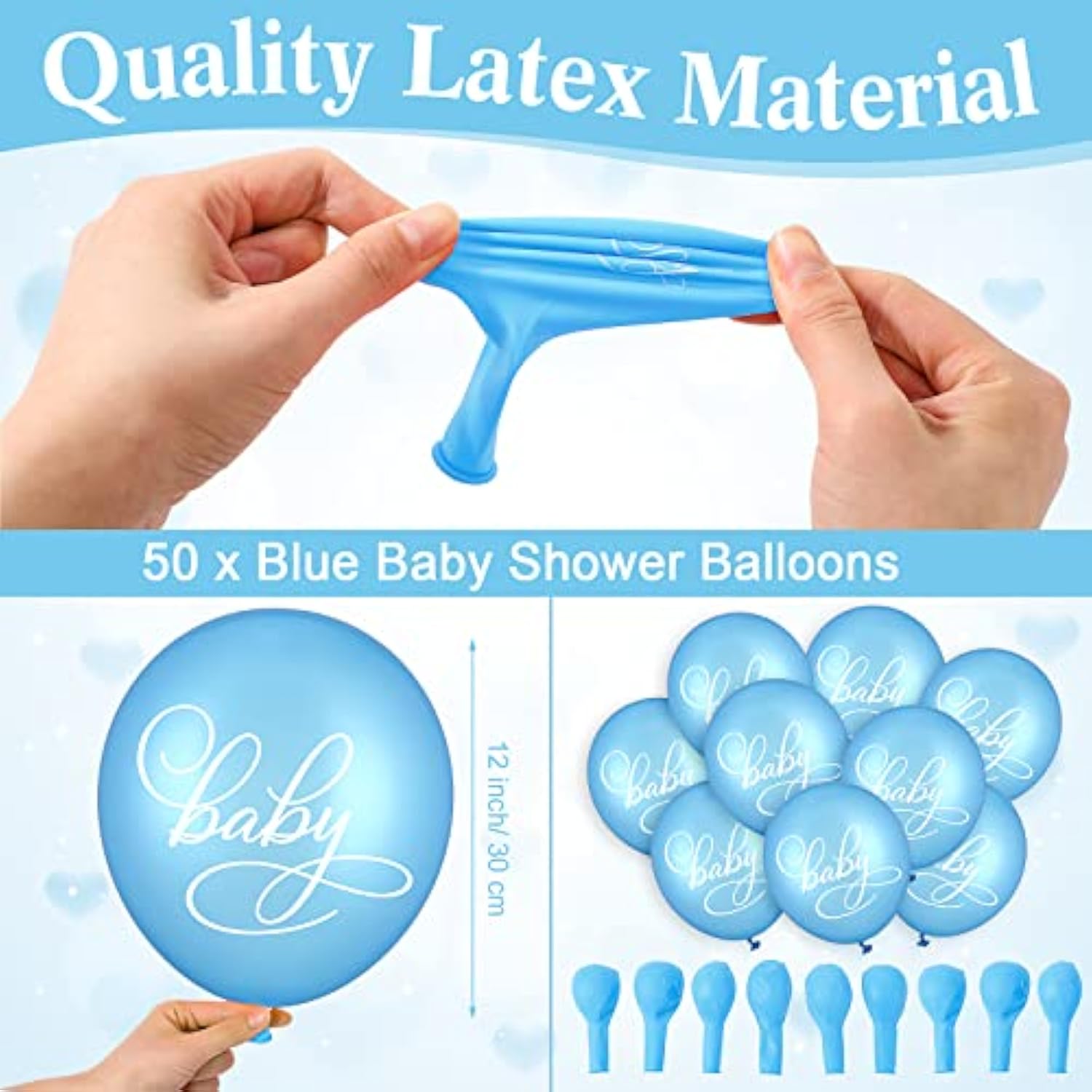 51 Pcs Tie Your Shoe Baby Shower Game Sign Wooden Sign Greenery Gift Sets Gender Reveal Party Favors 50 Balloons Latex Balloons For Game Supplies(Blue,Leaf)