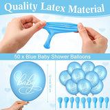 51 Pcs Tie Your Shoe Baby Shower Game Sign Wooden Sign Greenery Gift Sets Gender Reveal Party Favors 50 Balloons Latex Balloons For Game Supplies(Blue,Leaf)