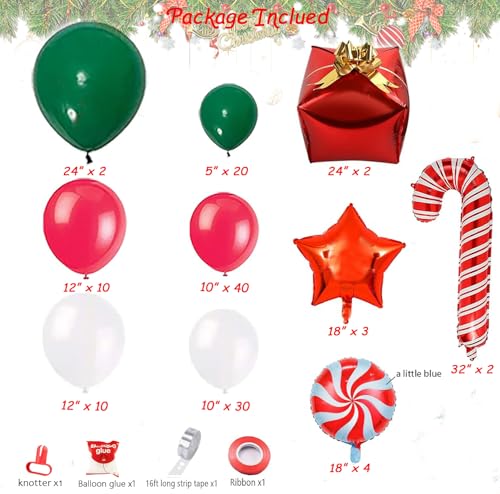 Leesoot Christmas Balloons Arch Decorations 113pcs Red Green White Balloons for Party Gift Star Candy Cane Balloons Indoor Outdoor Decor Christmas Balloon Garland Arch Kit