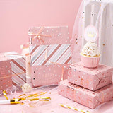 Reversible Pink Birthday Wrapping Paper - 17" x 32.8' with Foil Lettering