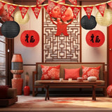 16-Pcs Red, Black & Gold Hibachi Lantern Banner Set Asian Party Decor