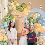 156Pcs Blue And Yellow Balloon Arch Kit, Pastel Balloons With Blue Yellow Sage Green Sand White Balloons For Classic Bear Themed Baby Shower Wedding Birthday Party Decorations