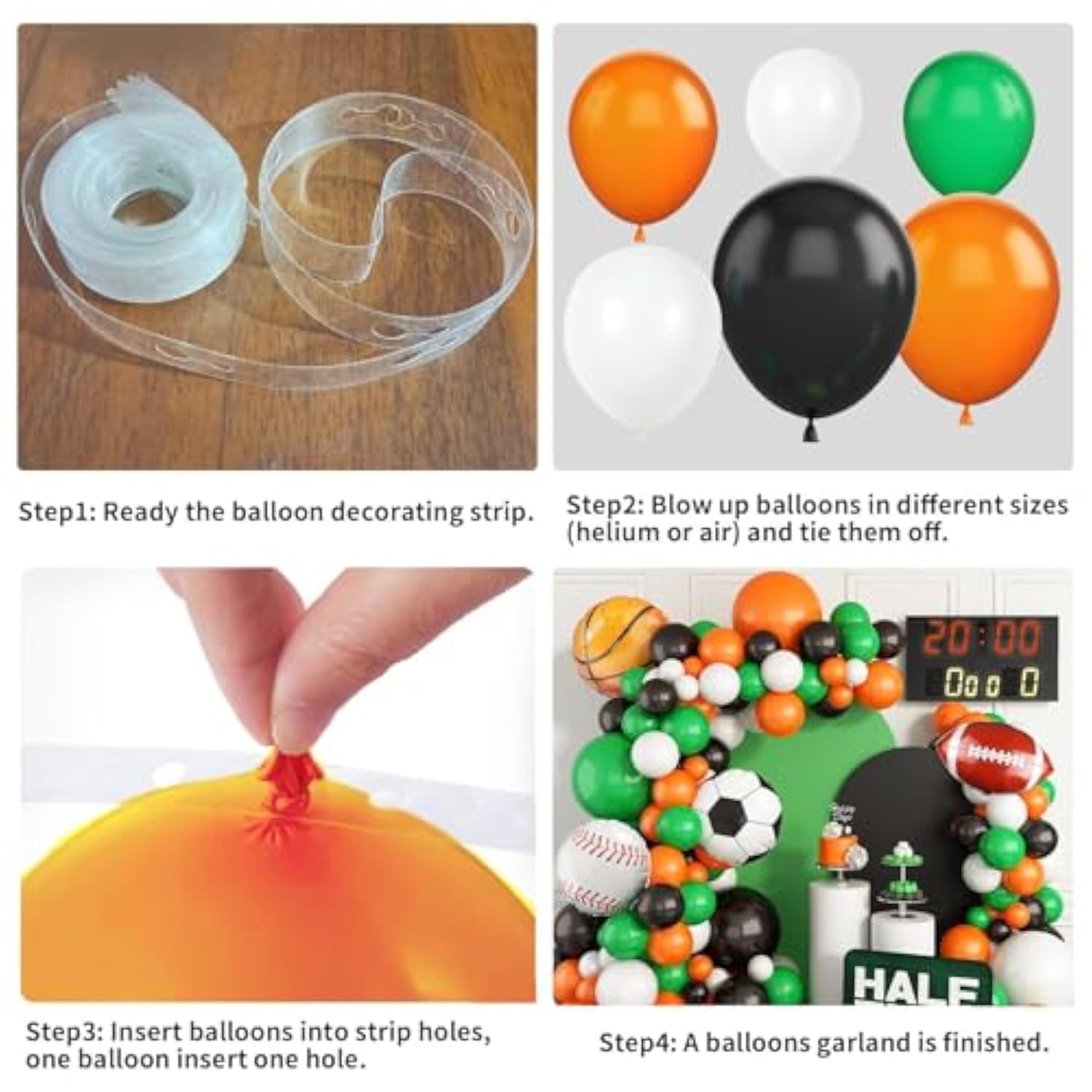 Sports Balloon Garland Kit - White/Green/Black/Orange Theme Decor