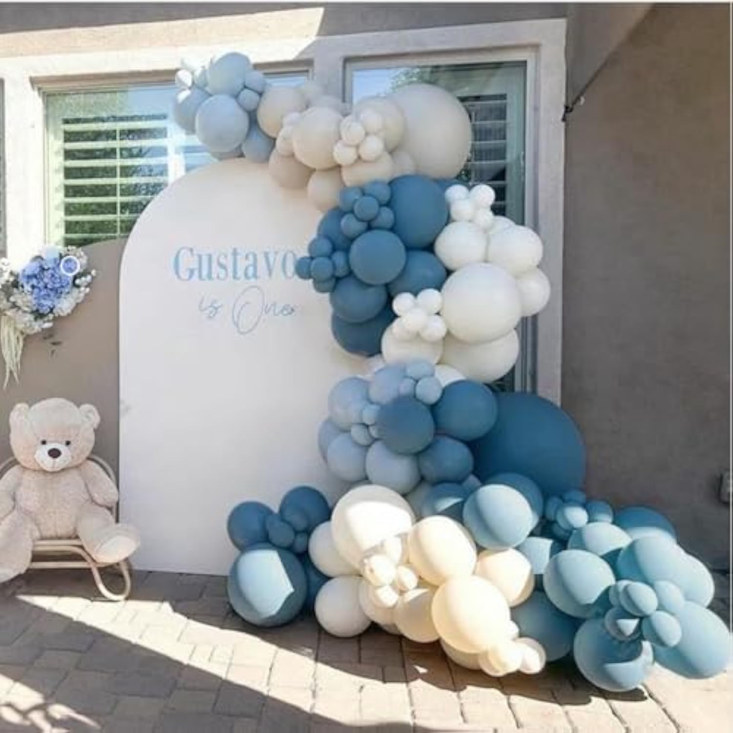 Dusty Blue Balloon Garland Kit - 137Pcs Balloon Arch Kit With Dusty Baby Blue, Sand White, White Balloons - Perfect For Baby Shower Wedding Boy Birthday Decoration