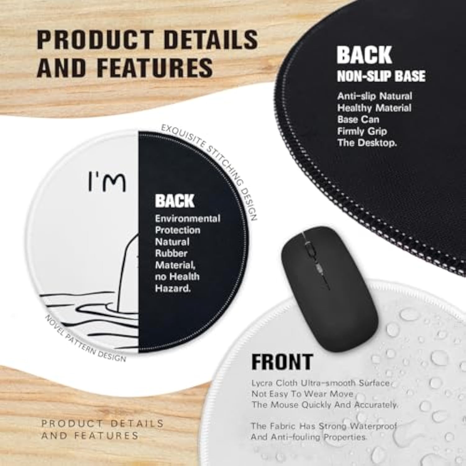 Funny Office Decor Round Mouse Pad? I'M Fine Mouse Pad?8.7 Inch Stitched Edge Non-Slip Rubber Base?Home Office Decor Desk Accessories,For Coworker Friend Leader Boss Work Gifts