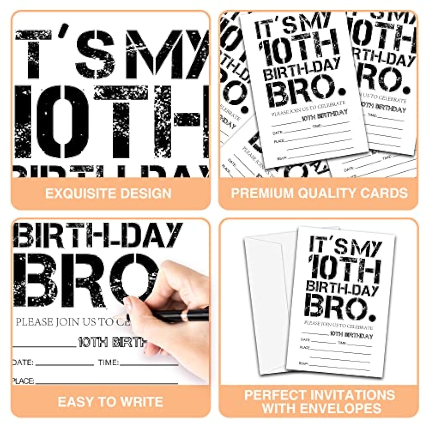 It'S My 10Th Birthday Bro Invitations Cards, 4"X 6" Birthday Party Invites With Envelopes For Party Decorations Supplies(20 Pieces) -D23