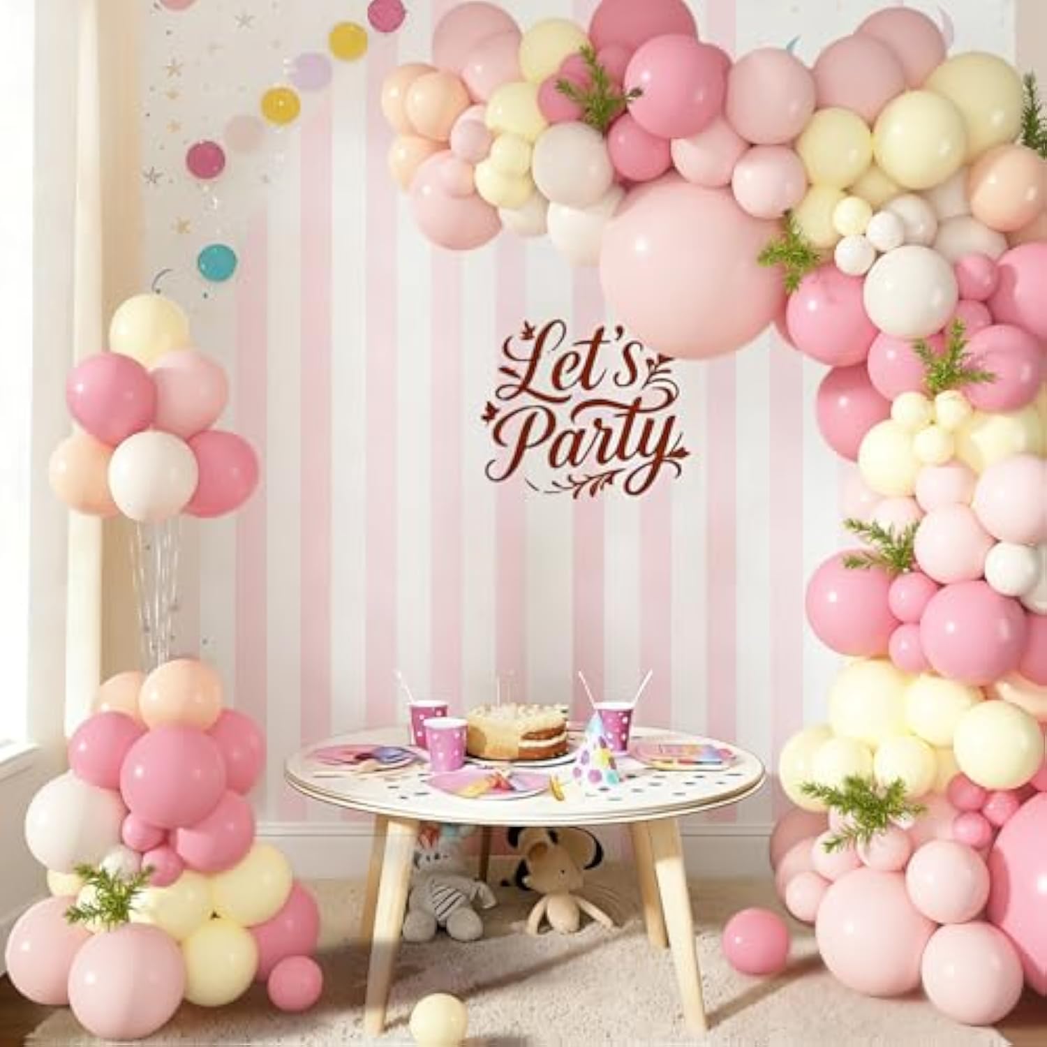 Pink And Yellow Balloons Arch Kit, 152 Pcs Pastel Light Pink Yellow Sand White Apricot Balloon For Birthday Baby Bridal Shower Wedding Bee Bear Themed Groovy Easter Party Decorations
