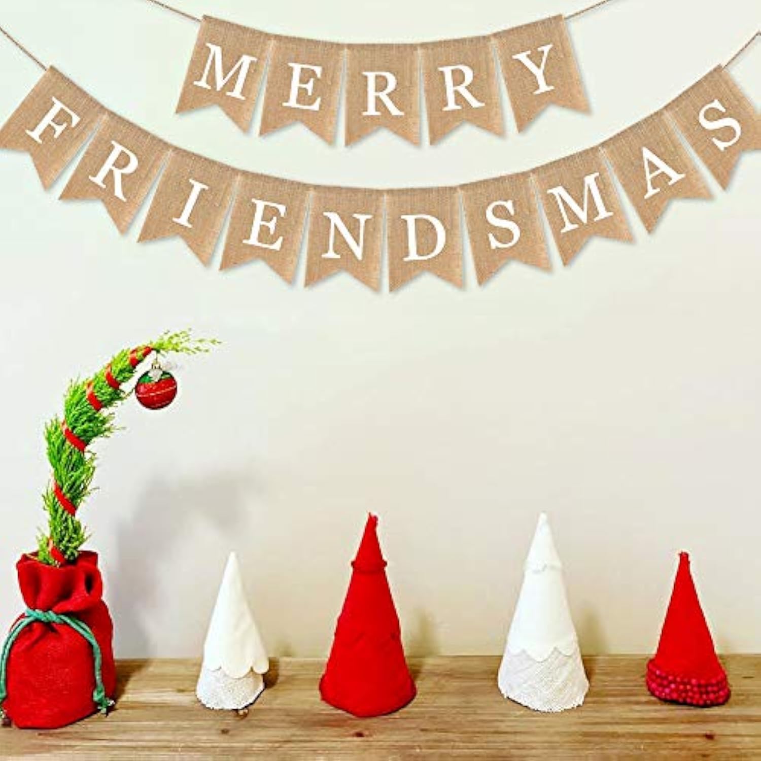 Burlap Merry Friendsmas Banner Christmas Holiday Friends Party Supplies Garland Decoration