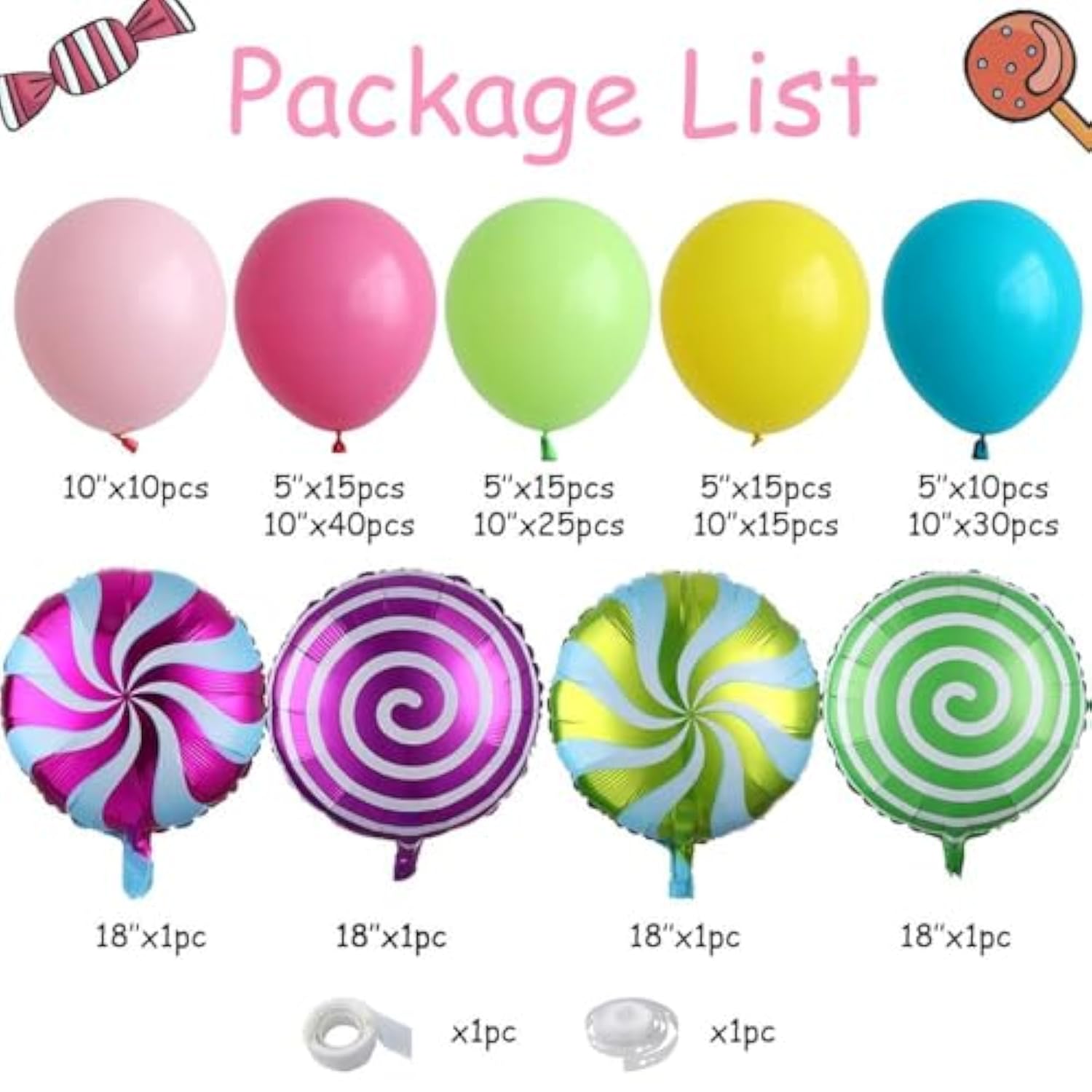 184pcs Candyland Balloon Garland Kit — Pastel Candy Balloons for Parties