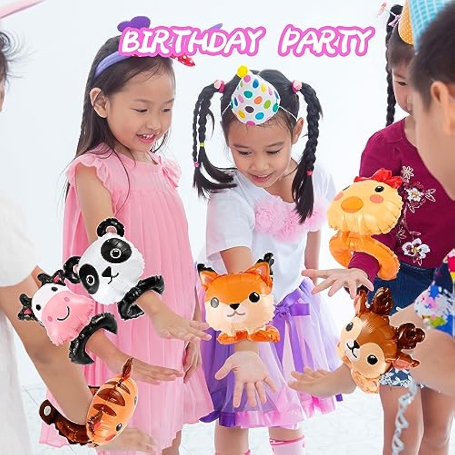 200 Pcs Inflatable Animal Toys Cartoon Wrist Balloons Hand Wearing Balloons Safari Farm Animals Toys Jungle Theme Birthday Party Supplies Theme Birthday Party Favors Decorations