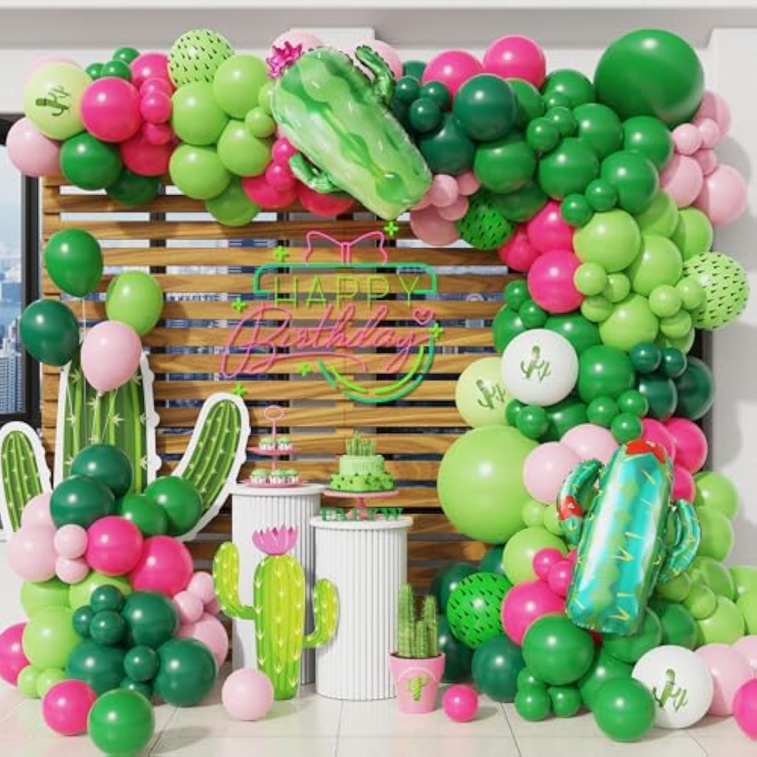 Cactus Fiesta Balloon Garland Kit: Hot Pink & Green Tropical Party Decor