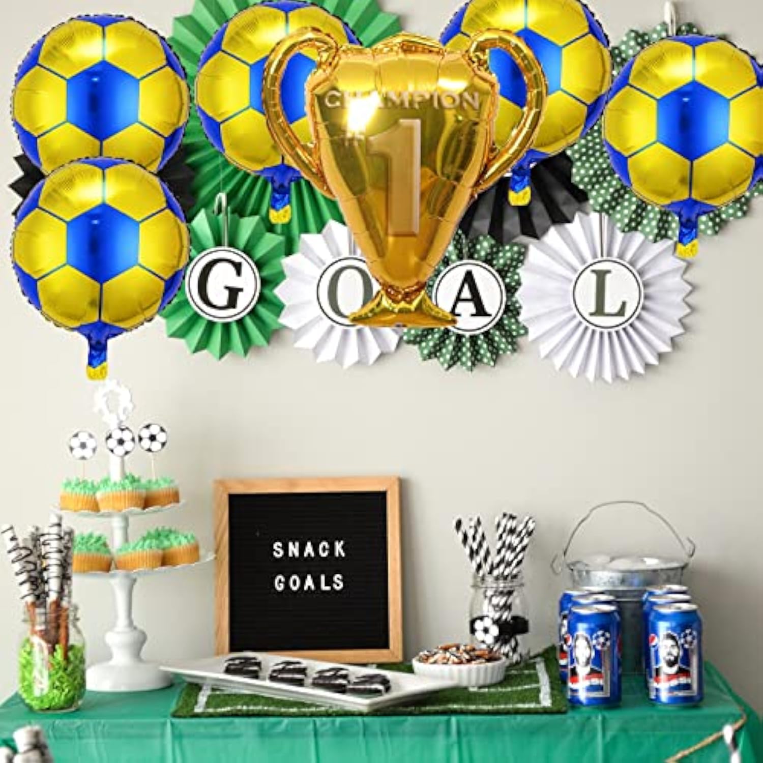 6-Pc Soccer Balloon Set with Trophy & Foil Balloons for Birthday or Sports Parties